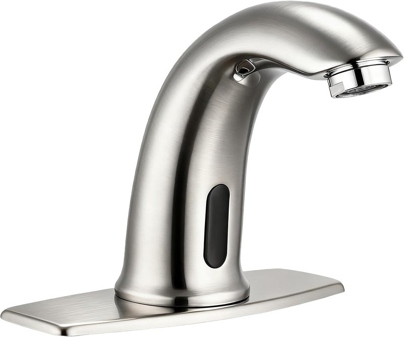AOLIHAN Touchless Bathroom Sink Faucet Automatic Motion Sensor Commercial Bathroom Faucet with Deck Plate,1 Hole or 3 Hole Solid Brass Faucet,AC/DC Powered,Hot Cold Mixer,Brushed Nickel - Image 1